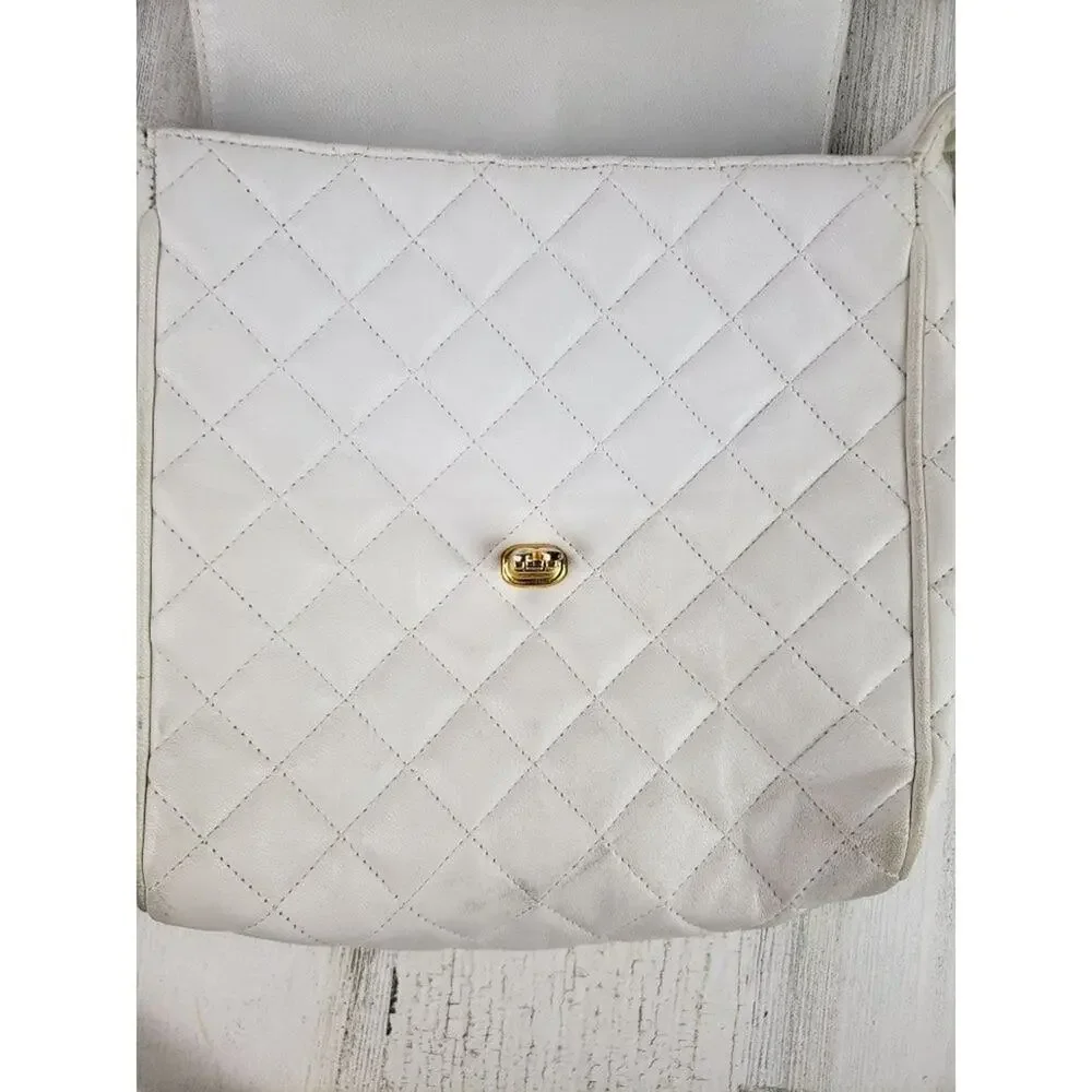 Jay Herbert NY White Faux Leather Quilted Shoulder Bag Women's Purse